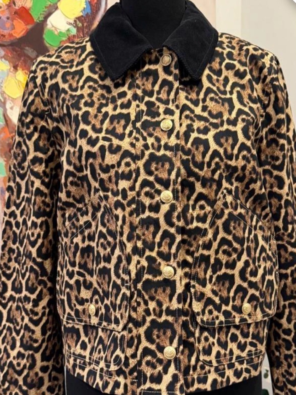 J. Crew Leopard Print Barn Jacket with Black Collar - Picture 5 of 10